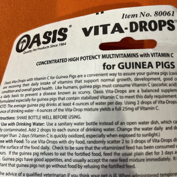 Oasis Vita Drops for Guinea Pigs - Essential Multivitamins - Picture 2 of 6